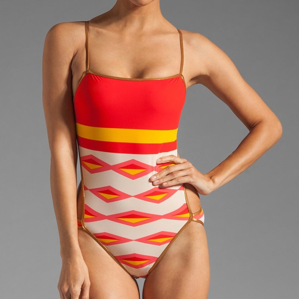 Marc by Marc Jacobs Hayley Stripe Bound Cut Out Maillot Tapioca One Piece